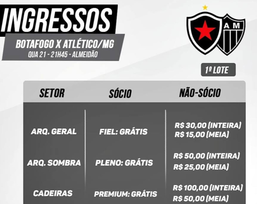 Botafogo inicia venda de ingressos para jogo contra o Atlético-MG nesta quarta pela Copa do Brasil