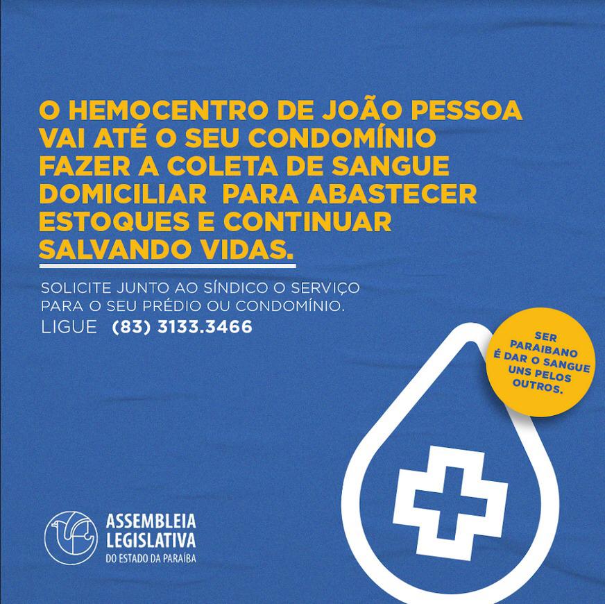 Assembleia Legislativa da Paraíba anuncia campanha institucional para incentivar doação de sangue e novas sessões remotas