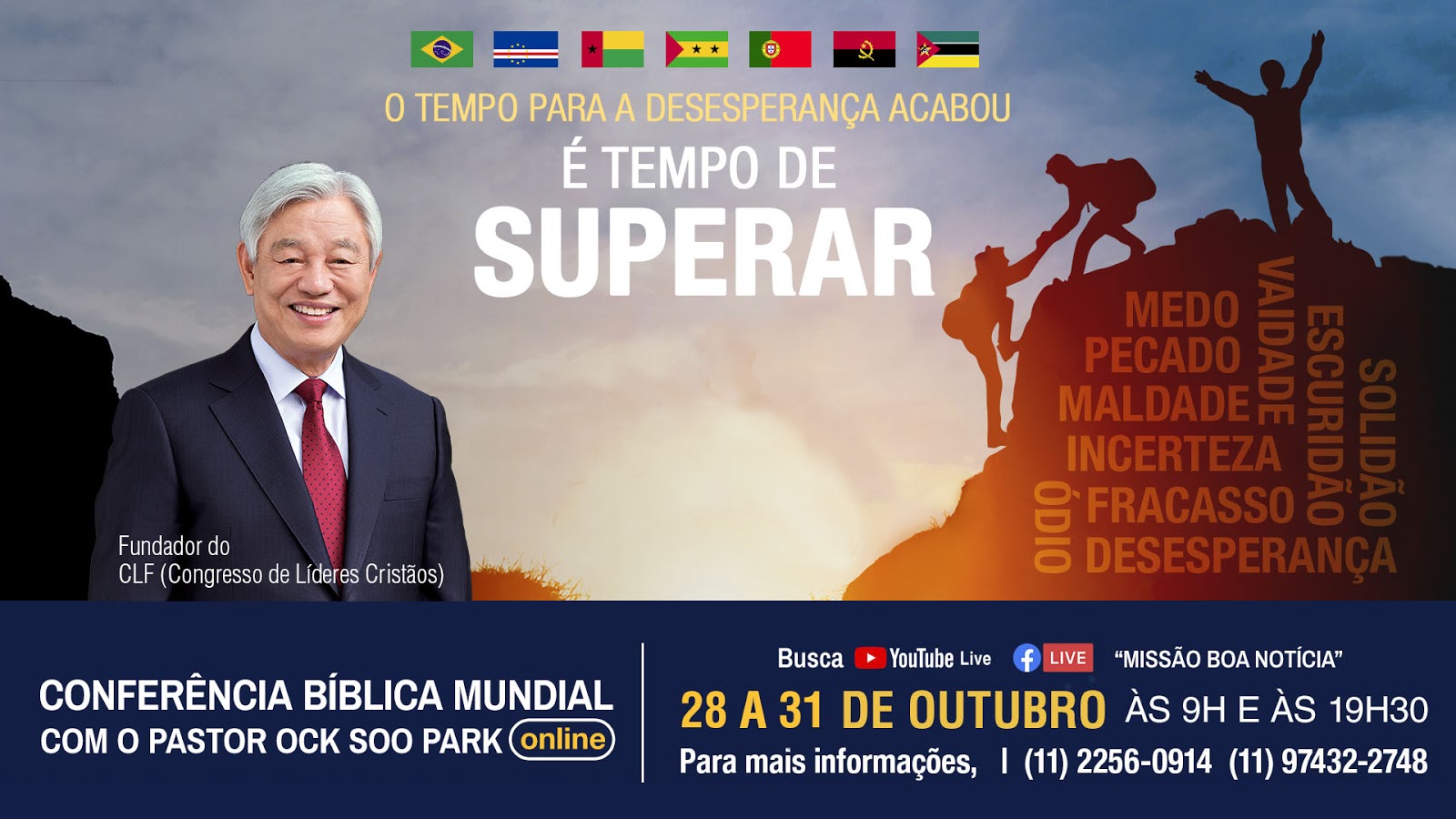 ESPERANÇA: Pastor Ock Soo Park será prelator com o tema “O Tempo para a desesperança acabou, é tempo de Superar” da Conferência Bíblica Mundial