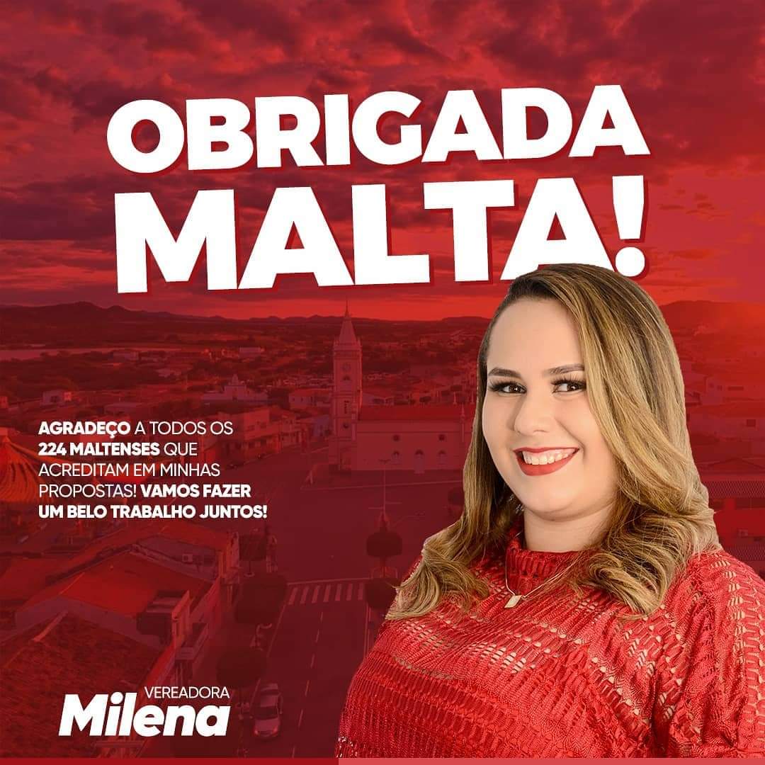 Vereadora de primeiro mandato,  Milena Fontes, usa as redes sociais para agradecer eleitores de Malta por vitória