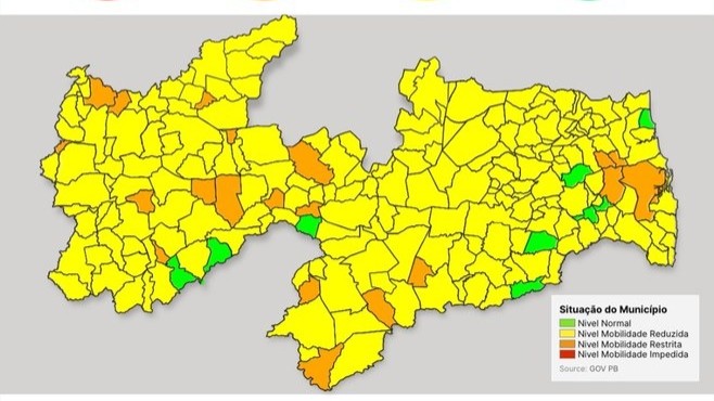 COVID: Saúde da Paraíba divulga primeira avaliação de 2021 do "Novo Normal" e aponta redução de municípios nas bandeiras vermelha e laranja e sem bandeira vermelha