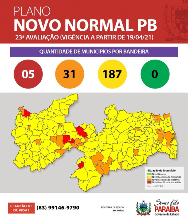 23ª avaliação do Plano Novo Normal mostra tendência de redução das taxas de transmissibilidade e de ocupação hospitalar dos leitos de terapia intensiva adulto na Paraíba