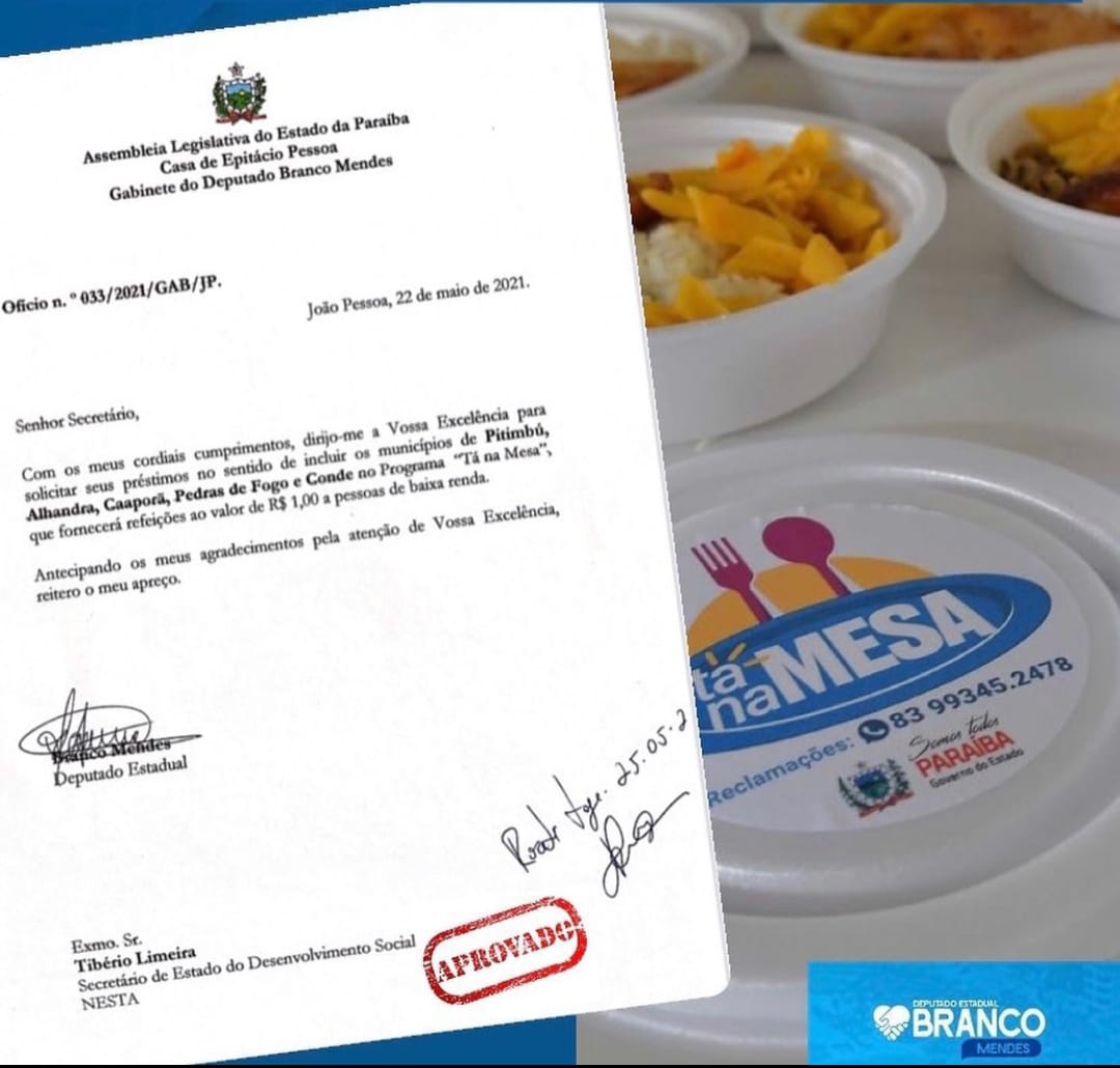 Ação parlamentar de Branco Mendes leva "Tá na mesa" aos município de Alhandra, Conde, Caaporã, Pitimbu e Pedras de Fogo