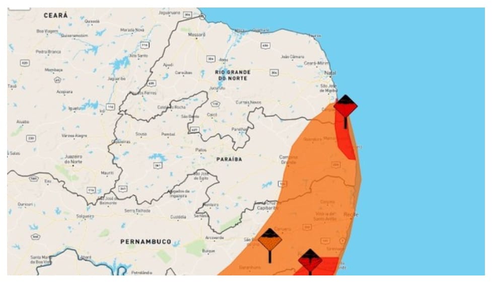 Temporal, Defesa Civil alerta para chuvas intensas em parte do estado da Paraíba