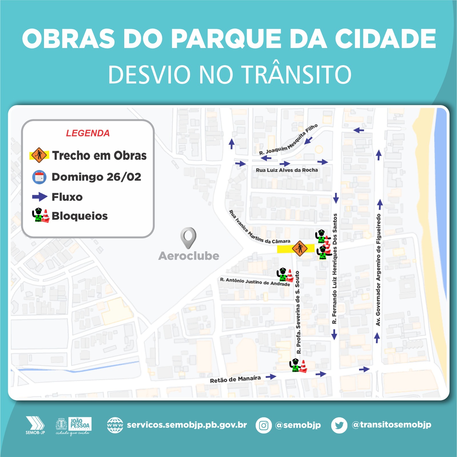 Fique atento: Semob anuncia bloqueio no trânsito em rua do Jardim Oceania para serviços de drenagem